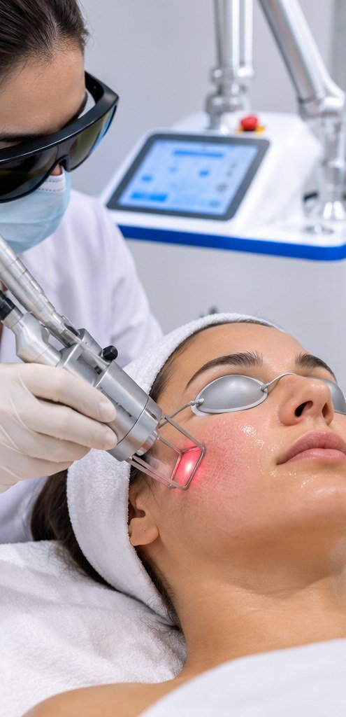 Ejemplo ilustrativo de aplicación facial con láser en un entorno clínico